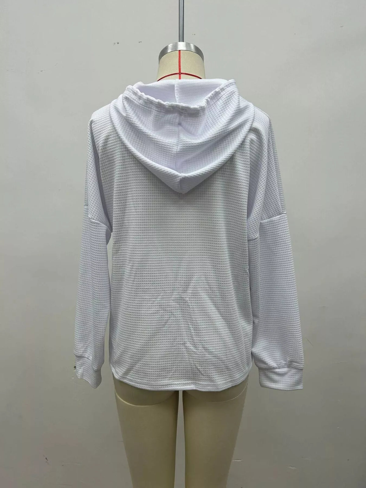 Full Size Waffle Knit Drawstring Long Sleeve Hoodie Plus Size