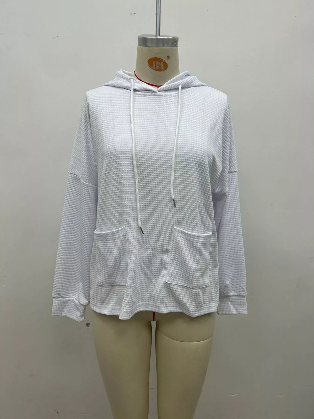Full Size Waffle Knit Drawstring Long Sleeve Hoodie Plus Size