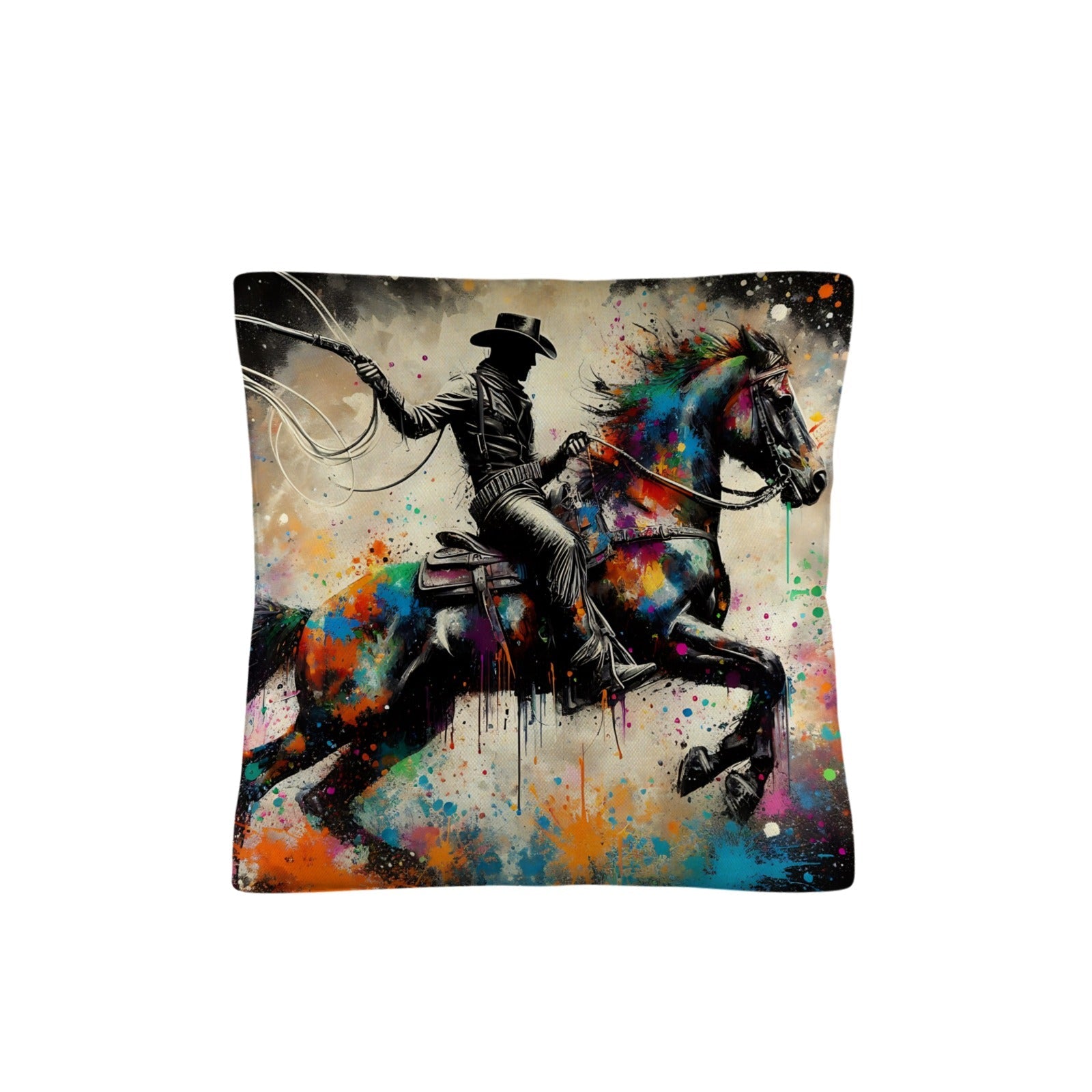 Baha Ranch Painted Cowboy Throw Pillow Case Made in America