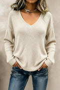 Women's Relaxed V-Neck Drop-Shoulder Pullover Sweater