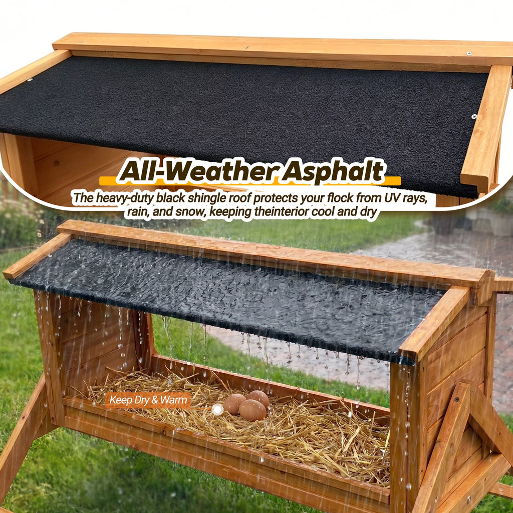 Chicken Nesting Box with Asphalt Roofing and Chicken Perch