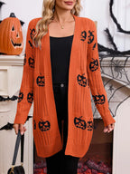 Halloween Pumpkin Open Front Knit Cardigan