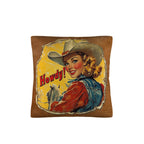 Baha Ranch Vintage Cowgirl Howdy Throw Pillow 18 x 18 Made in America
