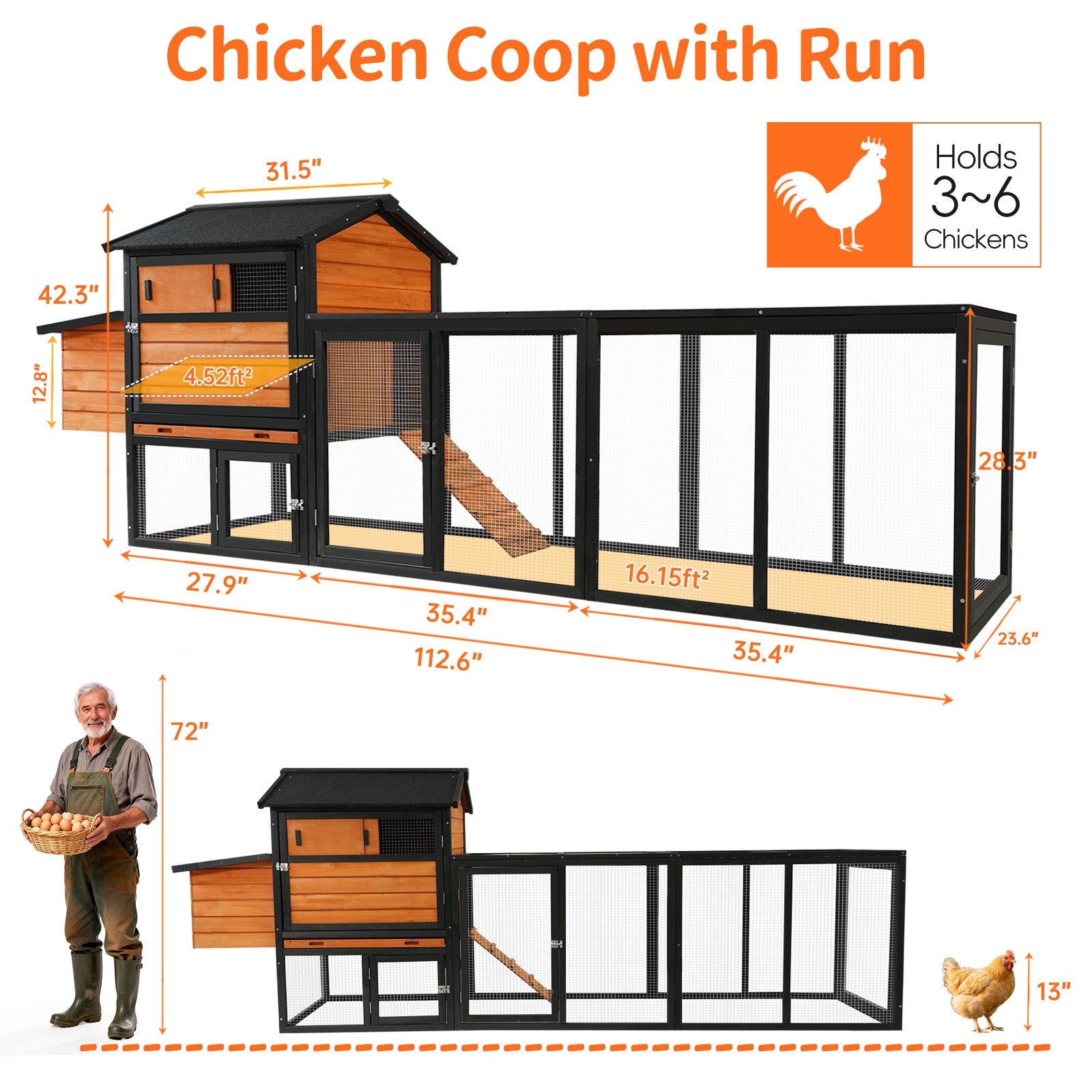 Brown & Black Wooden Chicken Coop