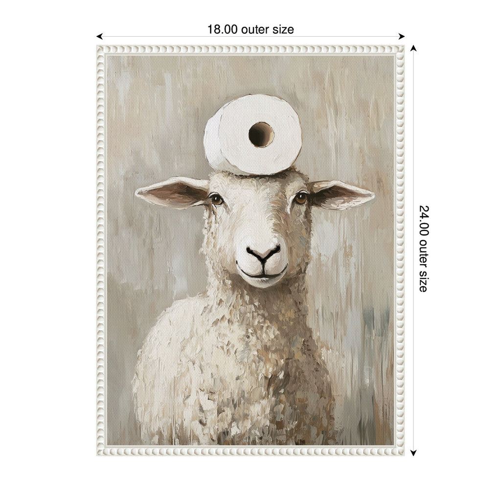 Sylvie Toilet Paper Roll on Cute Sheeps Head Bathroom Art Framed Canvas by The Creative Bunch Studio