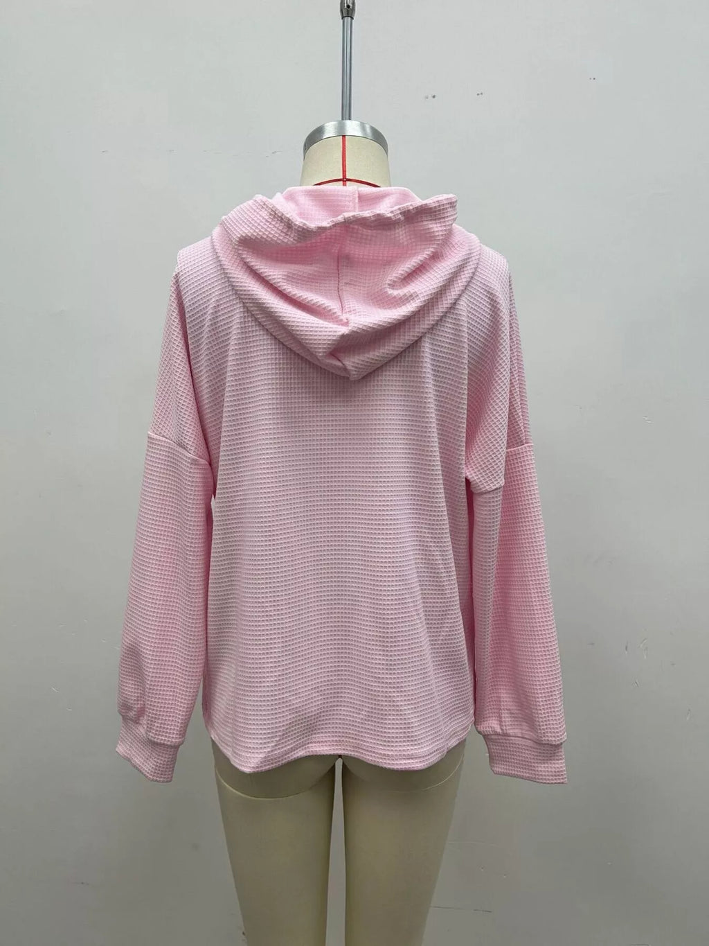 Full Size Waffle Knit Drawstring Long Sleeve Hoodie Plus Size