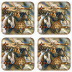 Wild Horses Wooden Cork Coasters Gift Set of 4 by J. Bergsma - Wildlife Décor  - 8199474C-S4