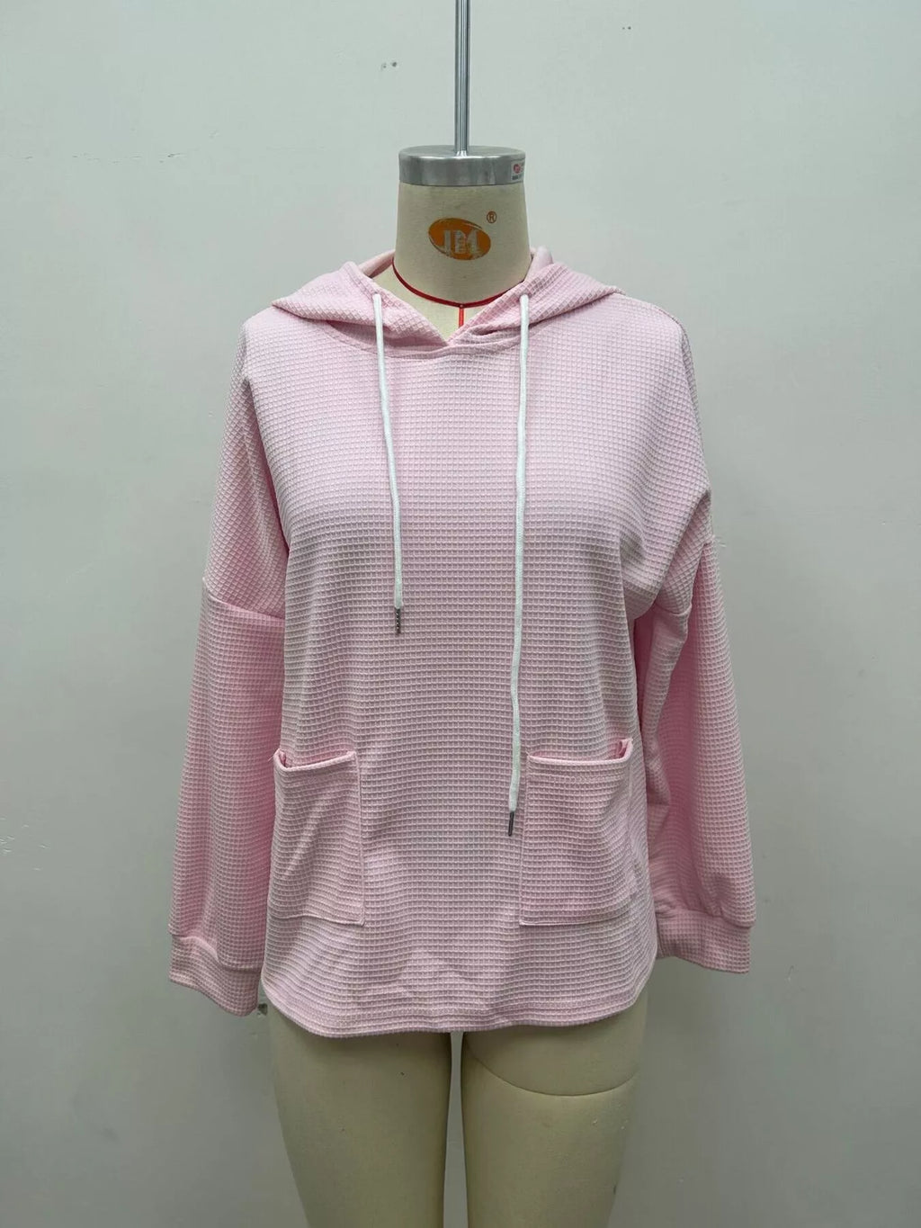 Full Size Waffle Knit Drawstring Long Sleeve Hoodie Plus Size