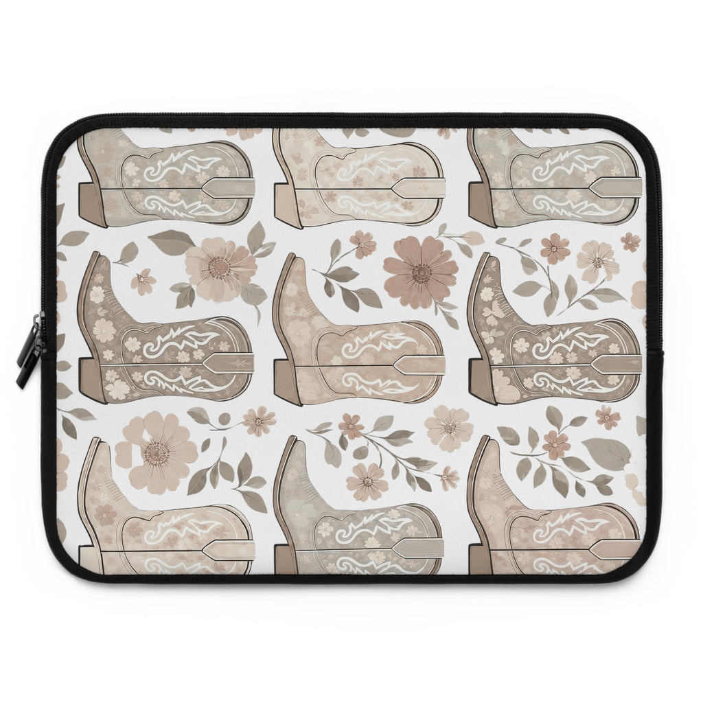 Neutral Cowboy Boot Laptop Sleeve | Tan Western Floral Tech Cover