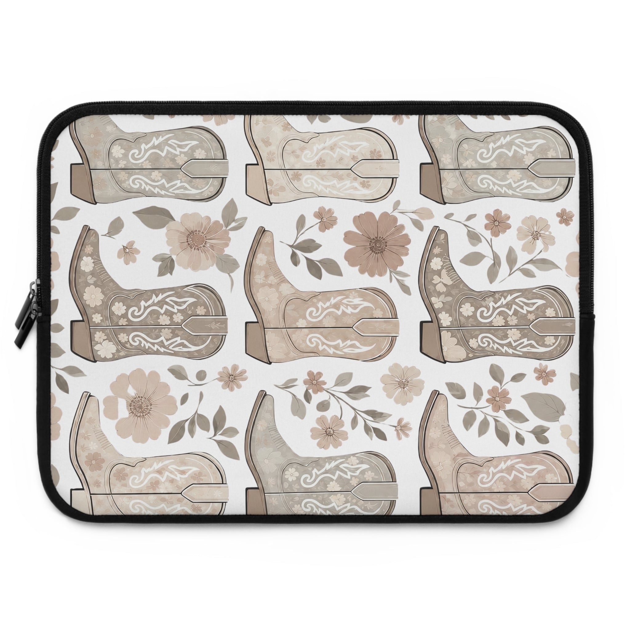 Neutral Cowboy Boot Laptop Sleeve | Tan Western Floral Tech Cover