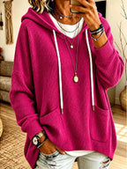 Full Size Waffle Knit Drawstring Long Sleeve Hoodie Plus Size