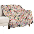 Horses Floral Horse Breeds Farm Animal Pets Throw Blanket