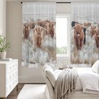 Baha Ranch Highland Cows Window Curtain 52"x63" (2-Piece) Made in America