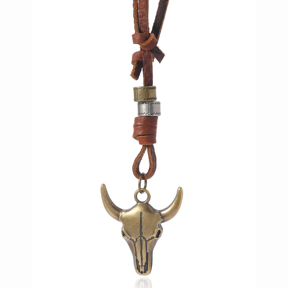 Simple Versatile Ethnic-style Vintage Cow-head Leather Necklace