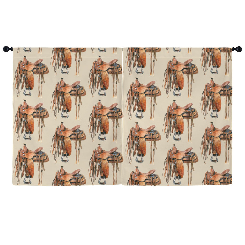 Baha Ranch Saddle Print Window Curtain Drapes 52"x63" Made in America