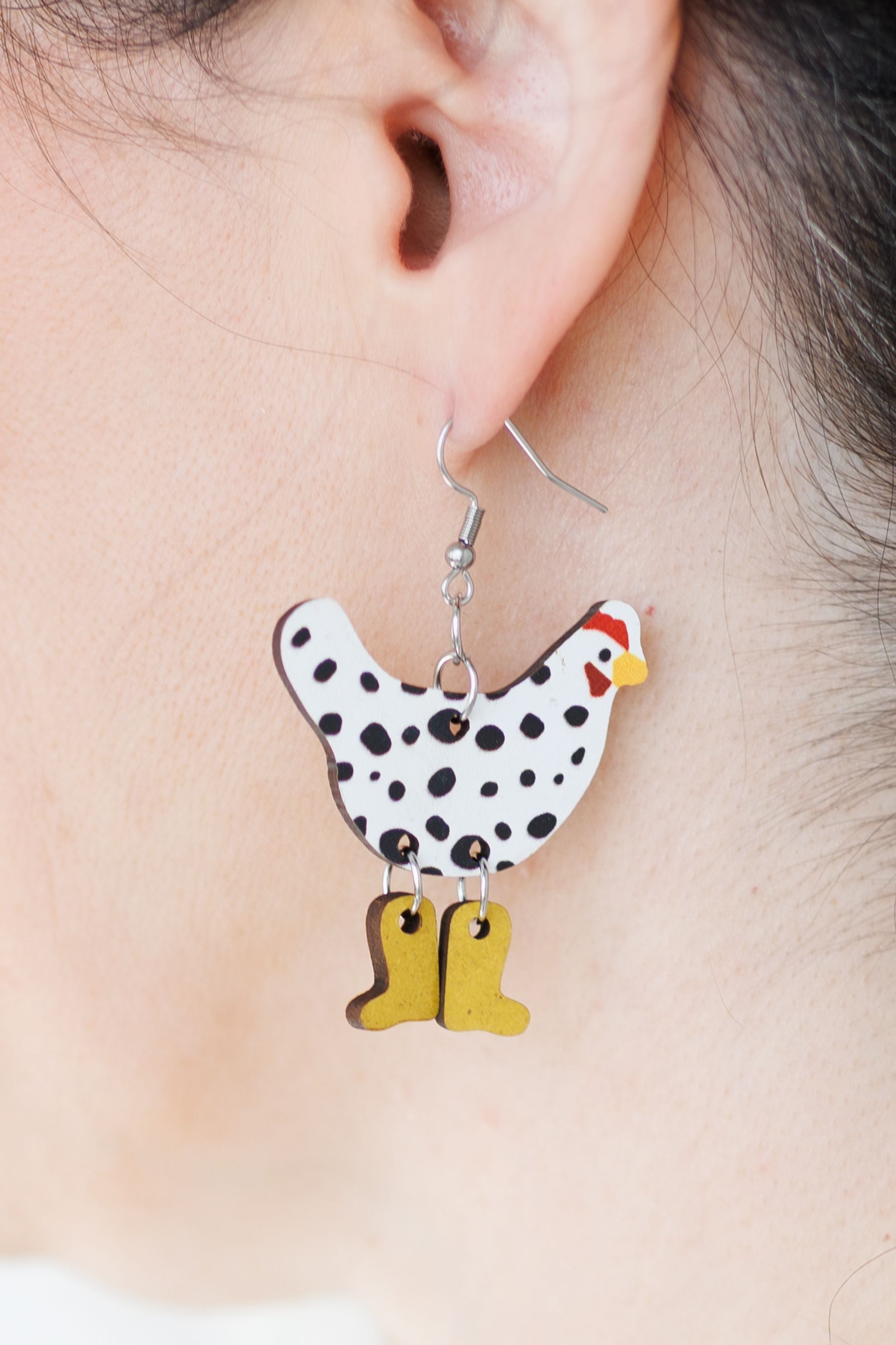 Adorable Wood Chicken Earrings