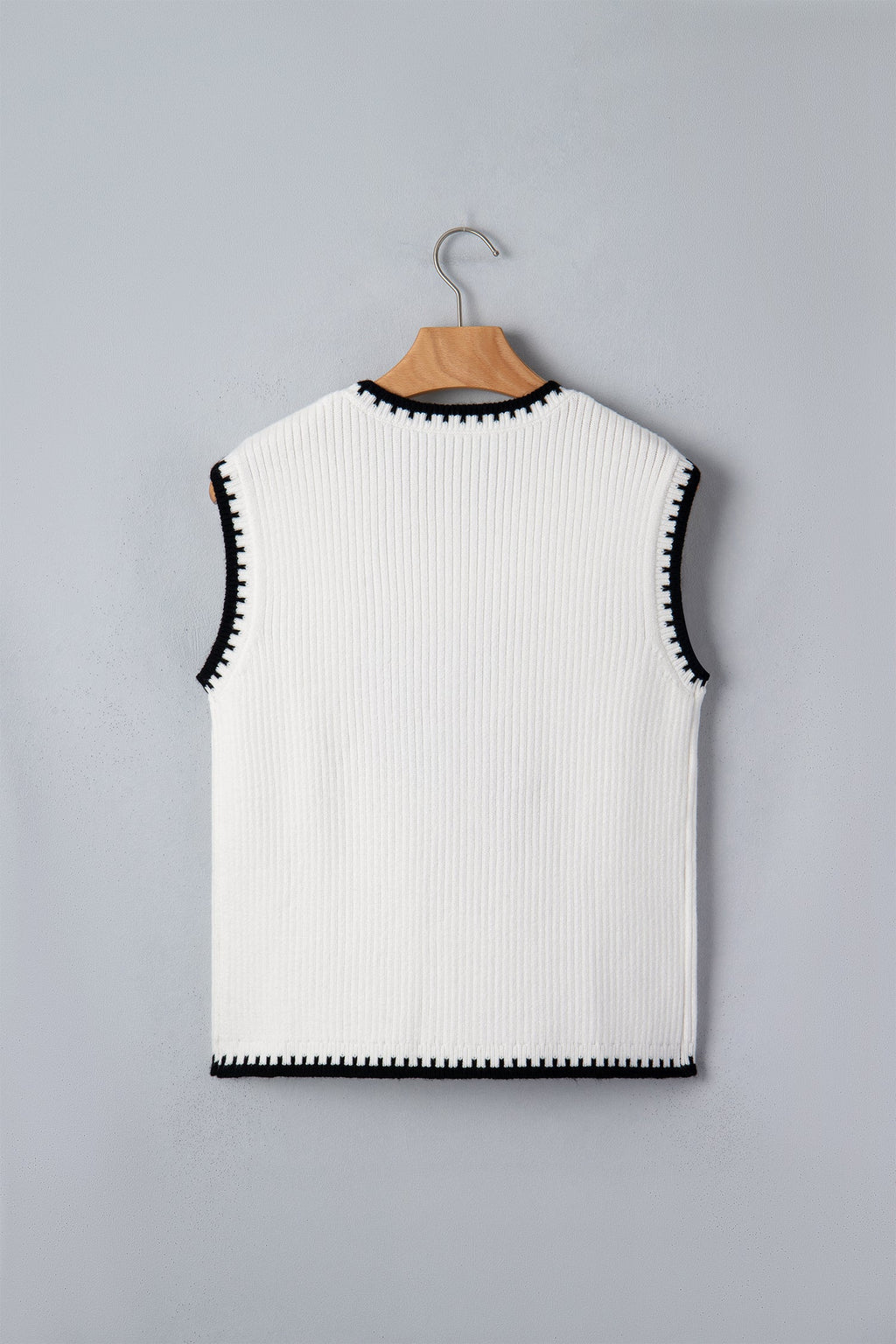 White Contrast Trim Round Neck Rodeo Cowboy Sweater Vest