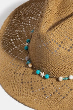Turquoise and Shell Star Beads Strap Western Straw Hat