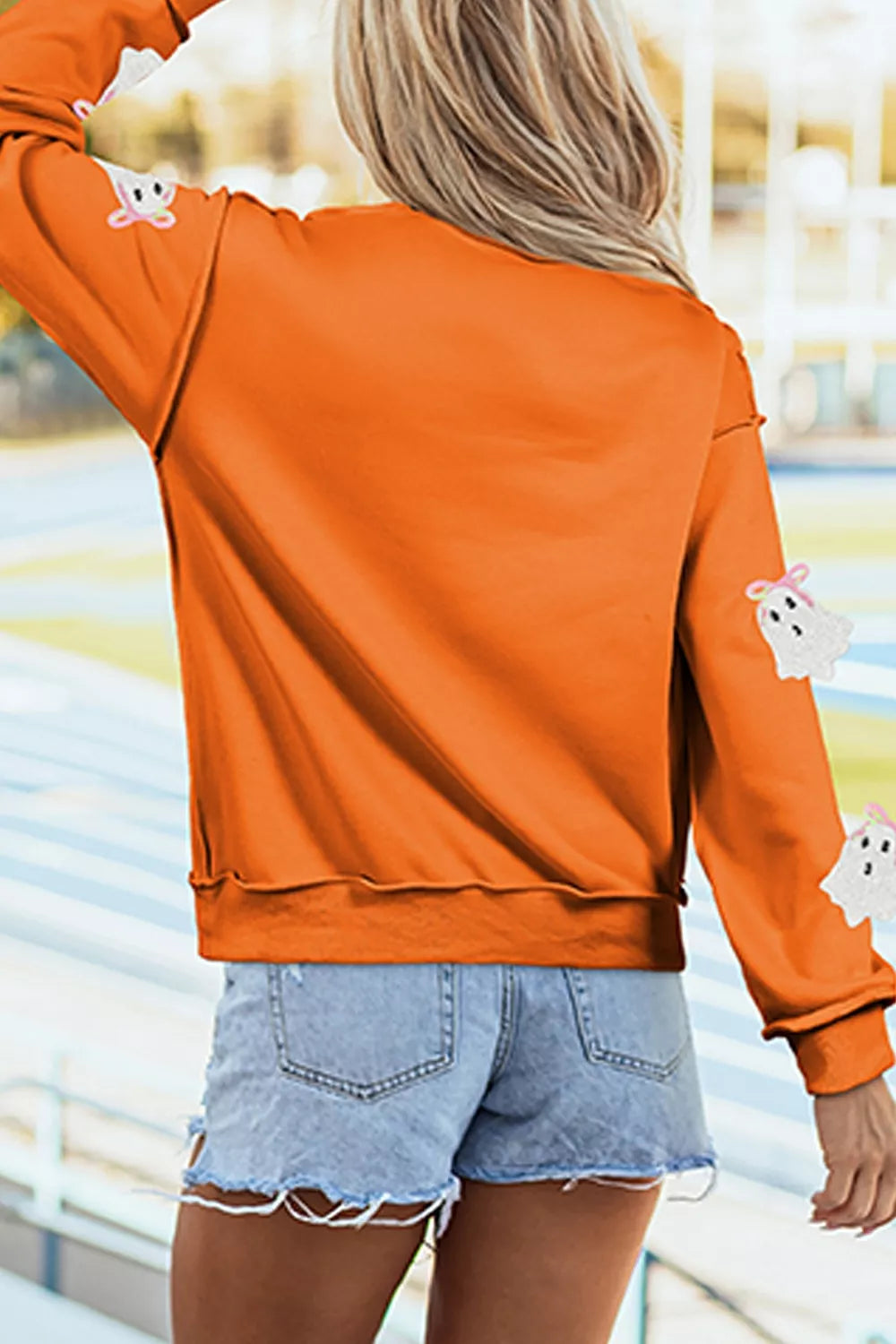 Sequin Ghost Exposed Seam Mock Neck Sweatshirt