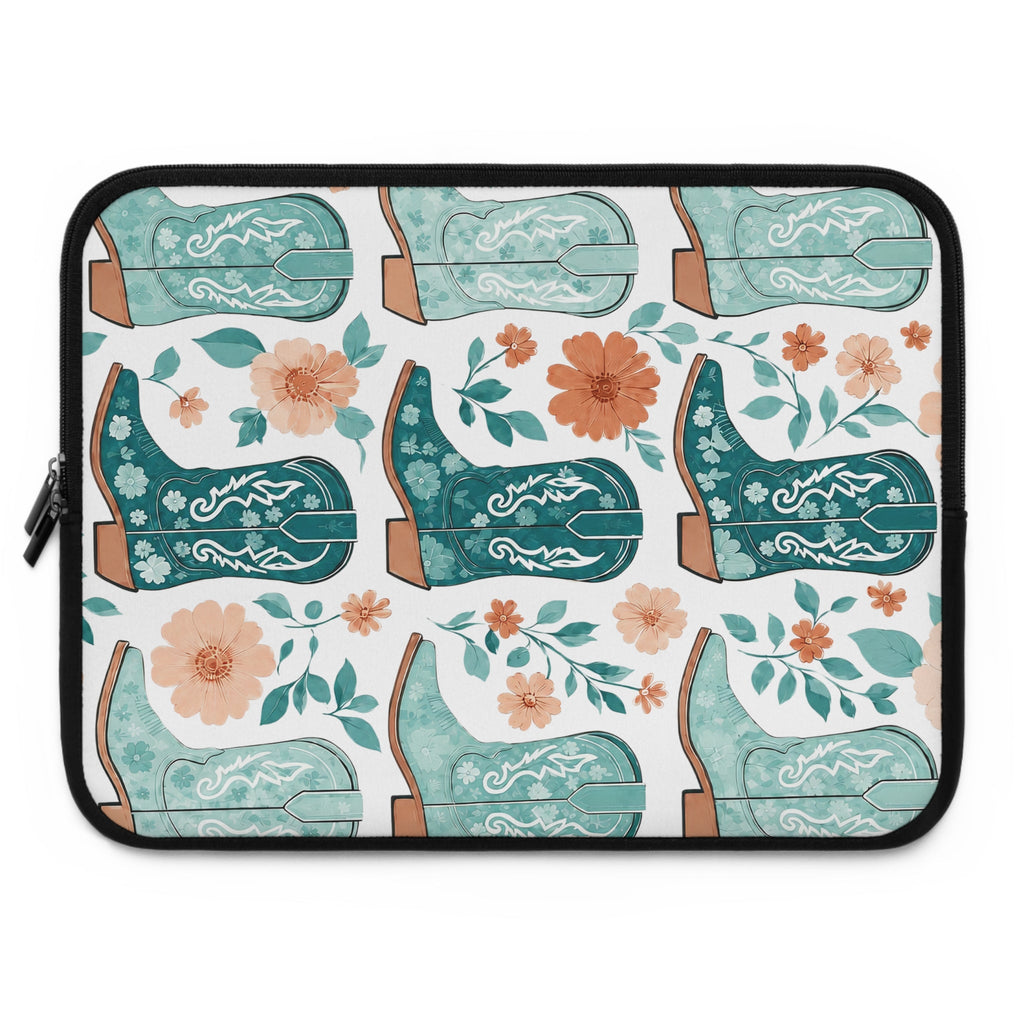 Coastal Cowboy Boot Laptop Sleeve | Teal Western Floral Tech Cover