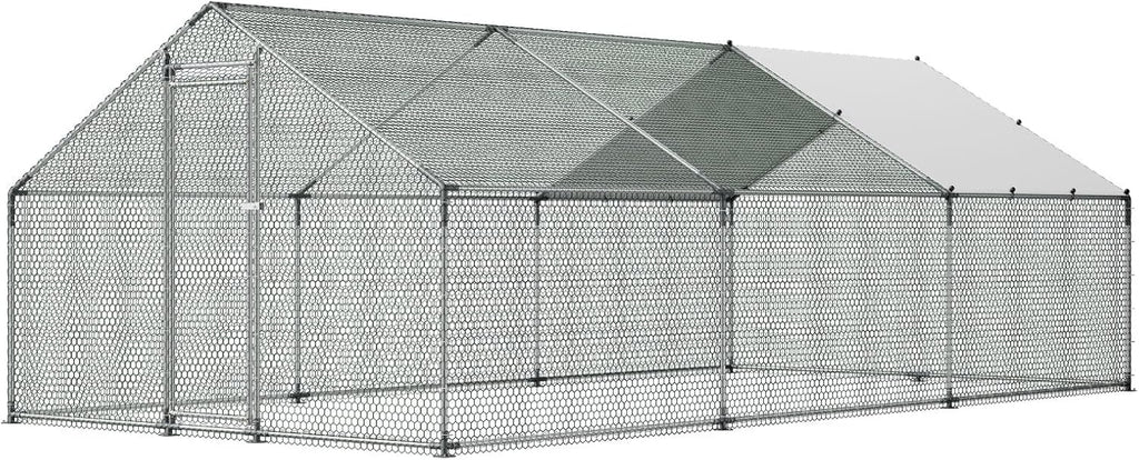 VEVOR Large Metal Chicken Coop, Walk-in Poultry Cage With Waterproof Cover, Outdoor Hen House For Chicken Duck Rabbit Farm