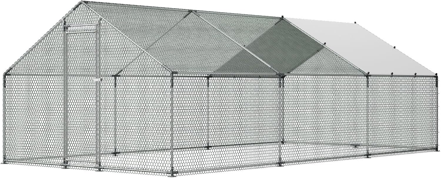 VEVOR Large Metal Chicken Coop, Walk-in Poultry Cage With Waterproof Cover, Outdoor Hen House For Chicken Duck Rabbit Farm