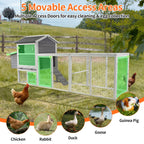 Gray Wooden Chicken Coop with Run and Nesting Box