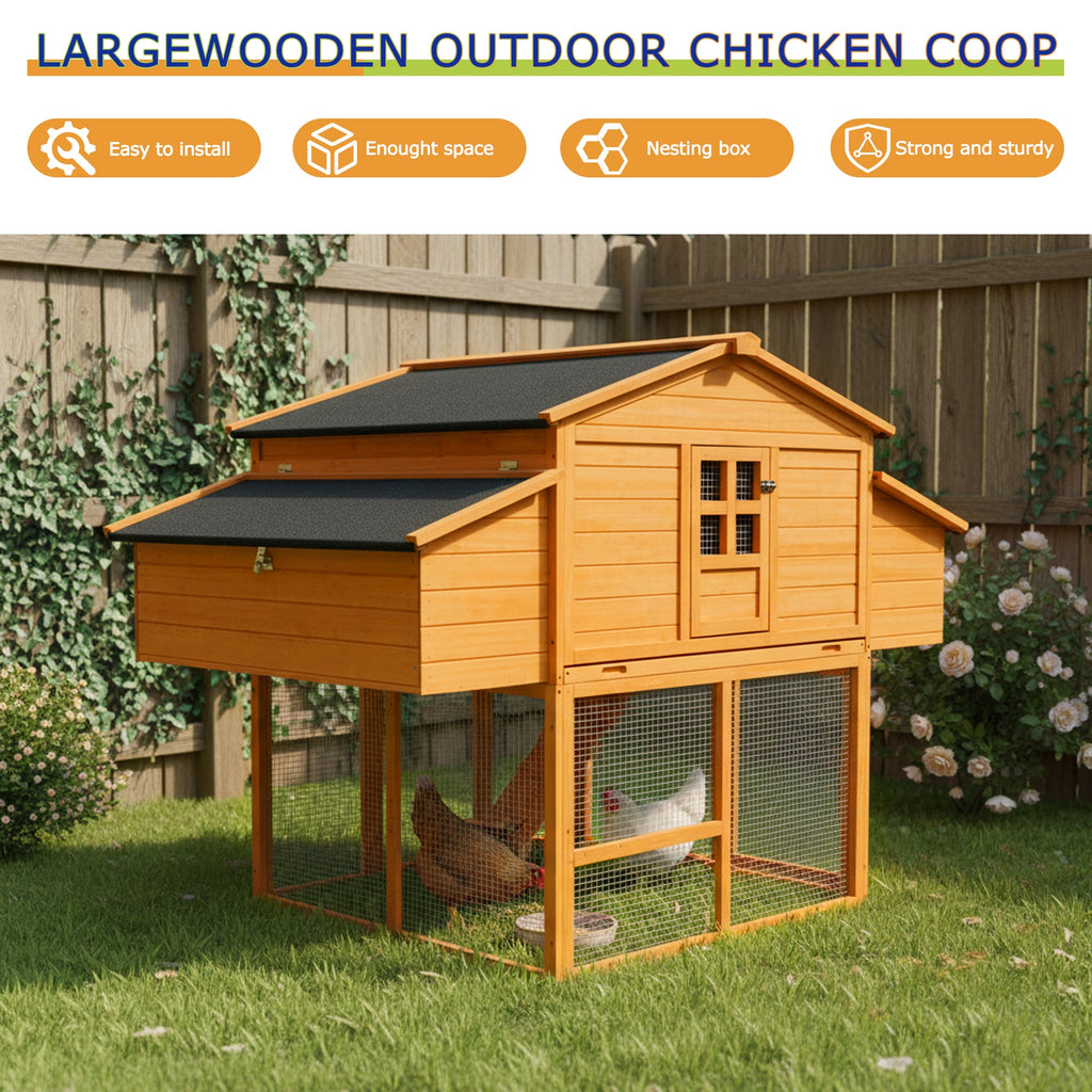 Chicken House for Outdoor with Two Nesting Boxes, Leakproof Pull-On Tray, and UV-Resistant Roof Panel