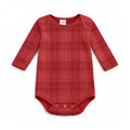 Red Plaid Baby Bodysuit In Soft Cotton Rib - Holiday One Piece
