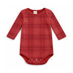 Red Plaid Baby Bodysuit In Soft Cotton Rib - Holiday One Piece