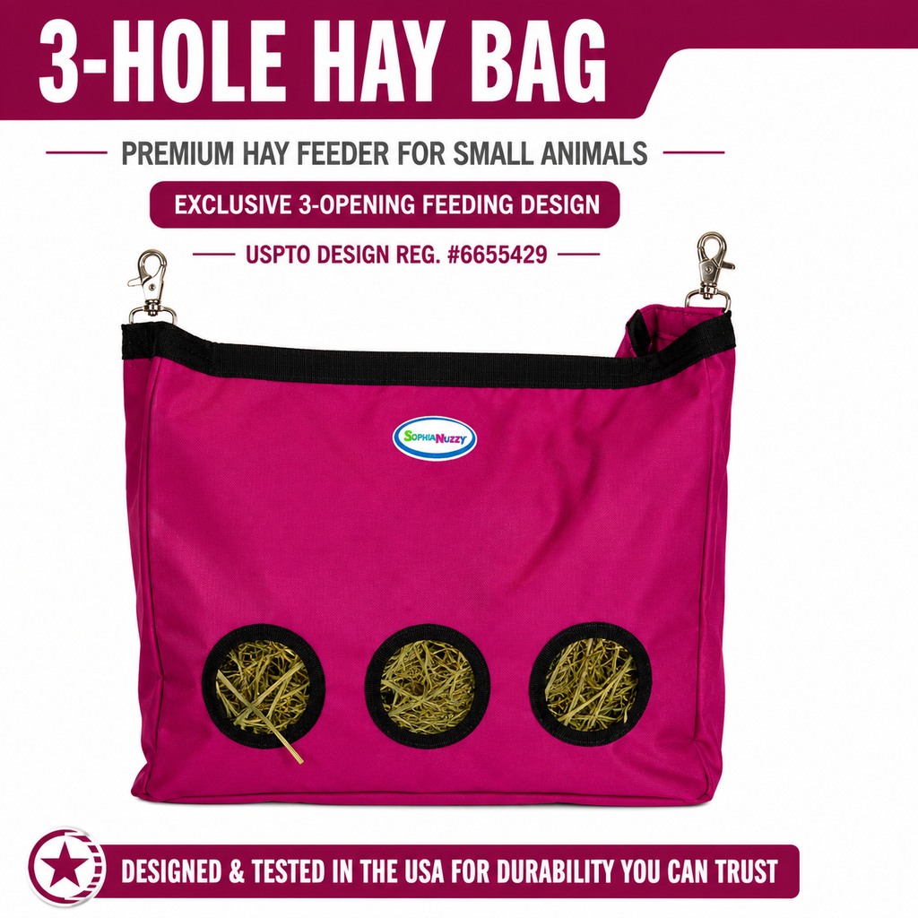 CuteNfuzzy 3-Opening Hay Bag for Rabbits, Guinea Pigs & Chinchillas – Large 15" x 15" x 5"