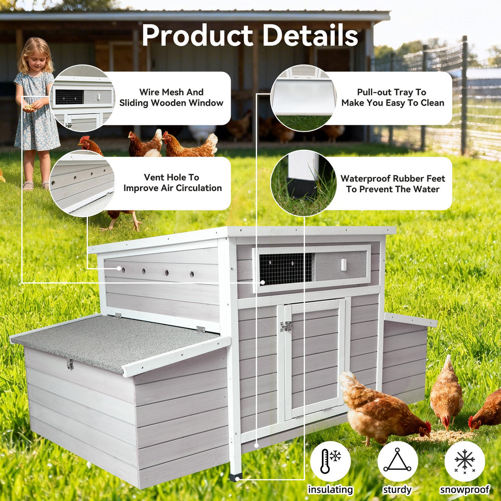 Large Wooden Chicken Coop Outdoor Hen House with Nesting Boxes