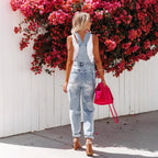 Women's Cropped Ripped Denim Overalls – Streetwear Strap Bib Jeans