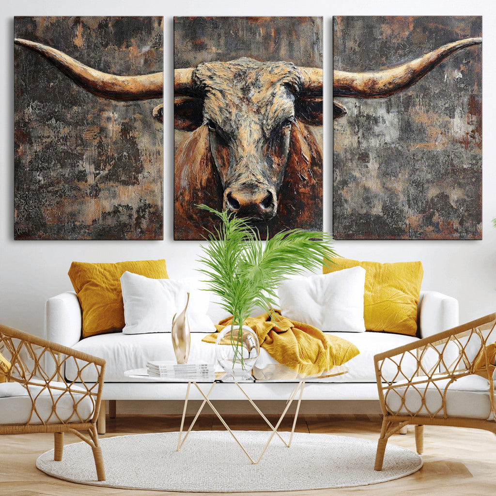 Texas Longhorn Skull Canvas Wall Art Rustic Western Decor Print