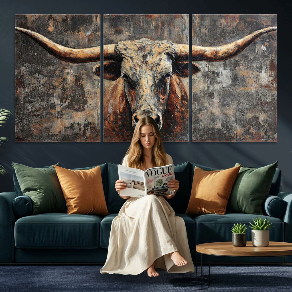 Texas Longhorn Skull Canvas Wall Art Rustic Western Decor Print
