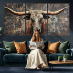 Texas Longhorn Skull Canvas Wall Art Rustic Western Decor Print