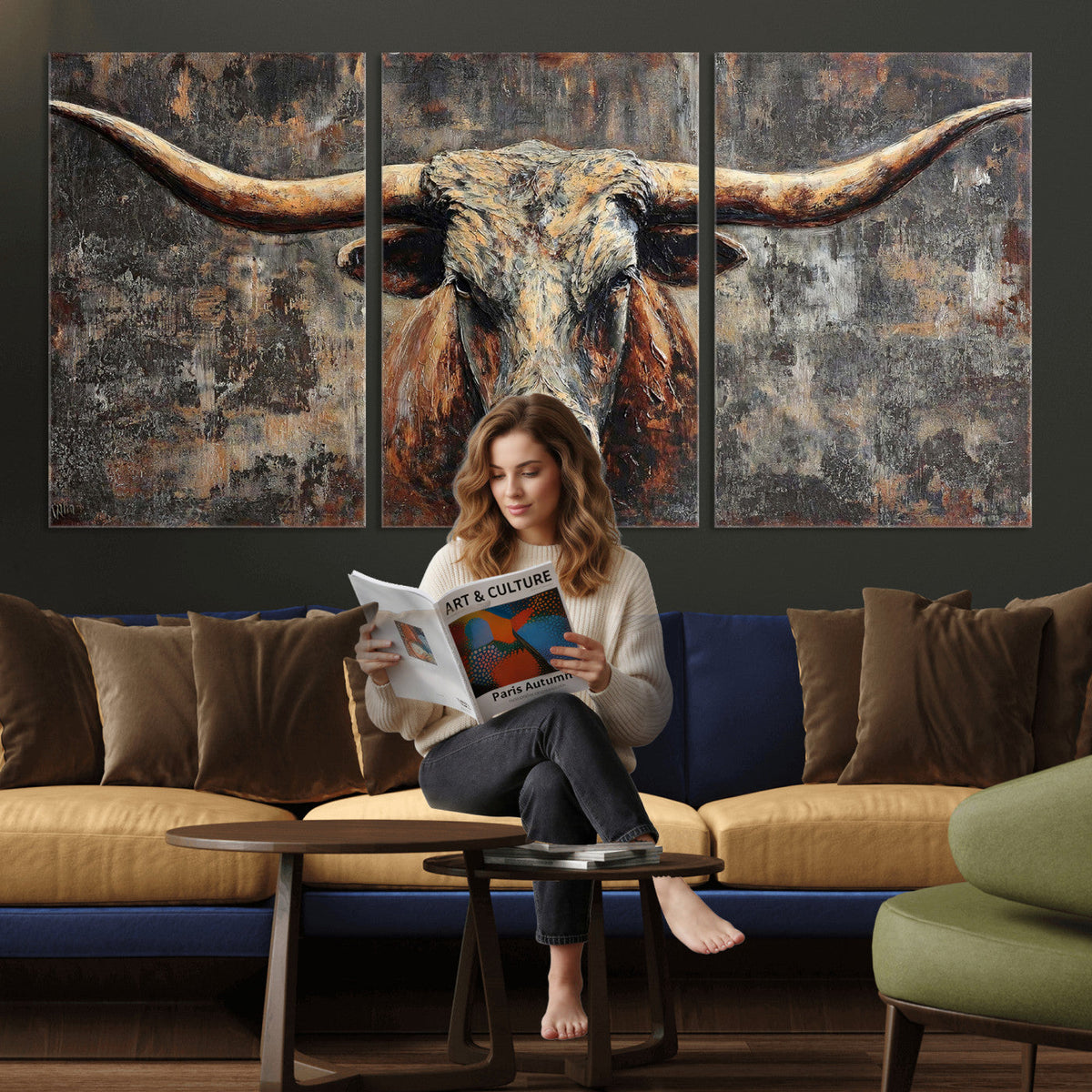 Texas Longhorn Skull Canvas Wall Art Rustic Western Decor Print