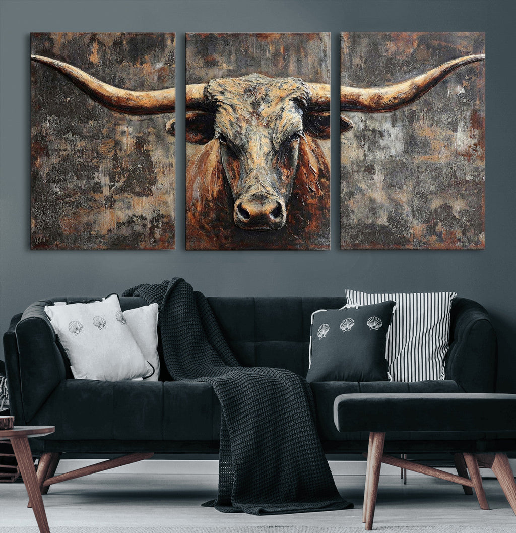 Texas Longhorn Skull Canvas Wall Art Rustic Western Decor Print