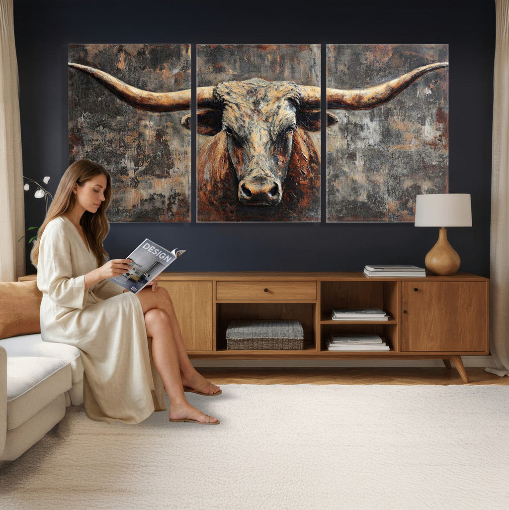 Texas Longhorn Skull Canvas Wall Art Rustic Western Decor Print