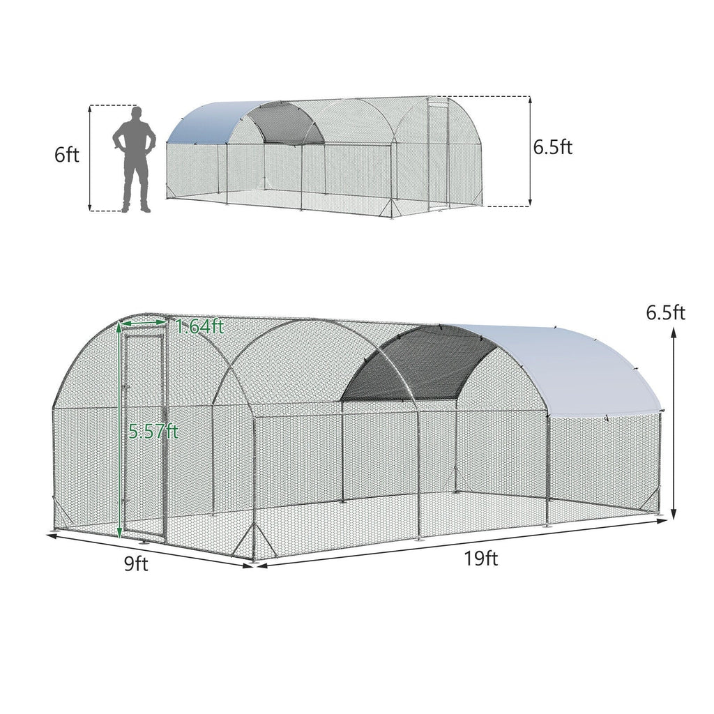6.2 Feet/12.5 Feet/19 Feet Large Metal Chicken Coop Outdoor Galvanized Dome Cage with Cover-L