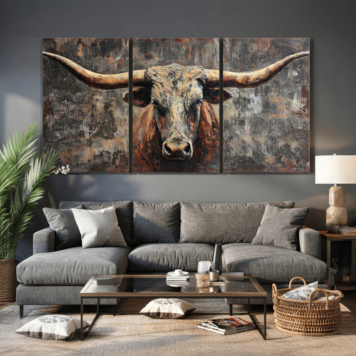 Texas Longhorn Skull Canvas Wall Art Rustic Western Decor Print
