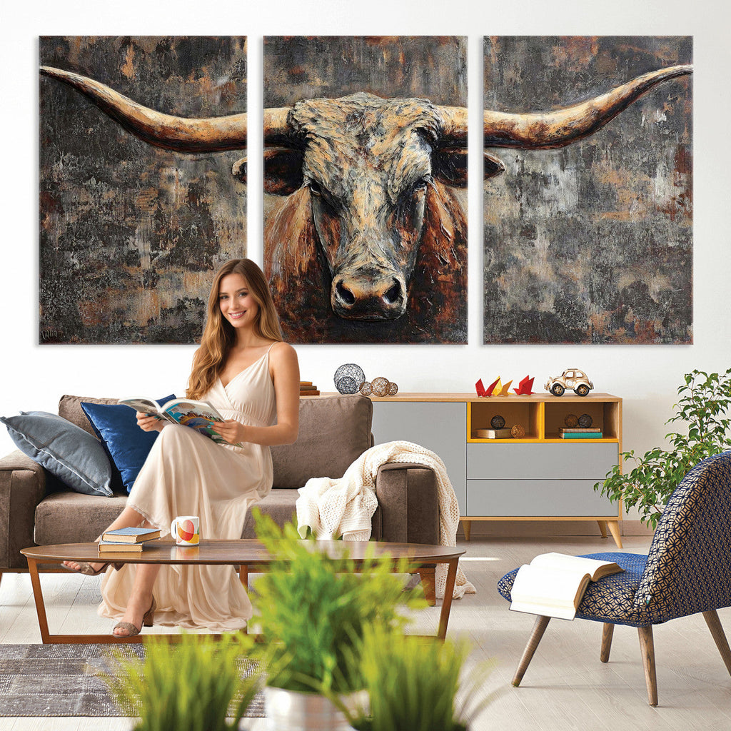 Texas Longhorn Skull Canvas Wall Art Rustic Western Decor Print