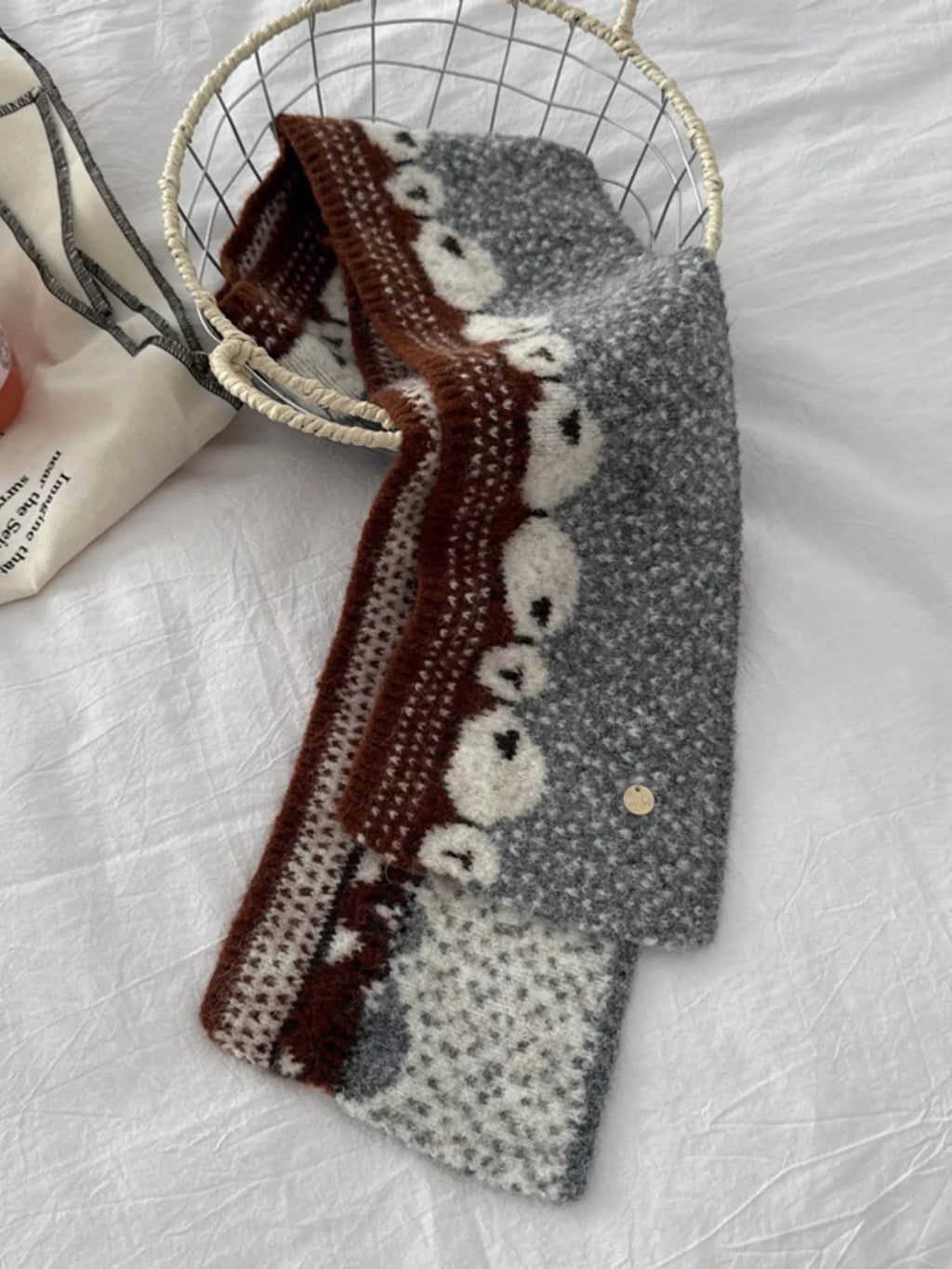 Sheep Pattern Knitted Scarf