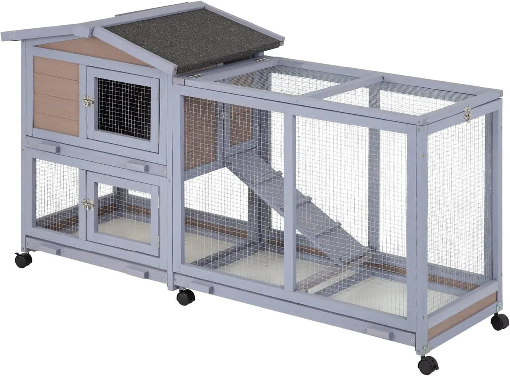 Rabbit Cage Wooden Rabbit Hutch Two Layers Chicken Coop Outdoor Indoor Guinea Pig Cage Bunny Cage Waterproof Roof Bunny
