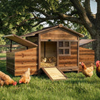 Chicken Coop with 2 Nesting Boxes, Large Outdoor Wooden Chicken Hen House Cages for 2 Chickens, Easy Clean Poultry Hutch for Bac