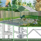 Large metal chicken cage, galvanized iron ribbon waterproof and UV resistant cover (10 'long x 13' wide x 6.56 'high)