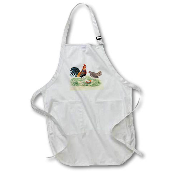 Apron - Image of Chicken Family Watercolor Painting Rooster Hen and Chicks Vintage Art