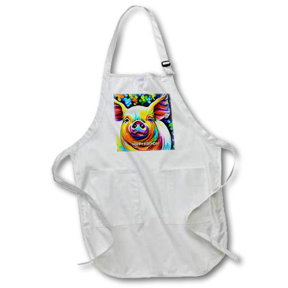 Apron - Happy Birthday. Stunning pig cool digital art. Funny greeting card Alexis Design - Animals Pig