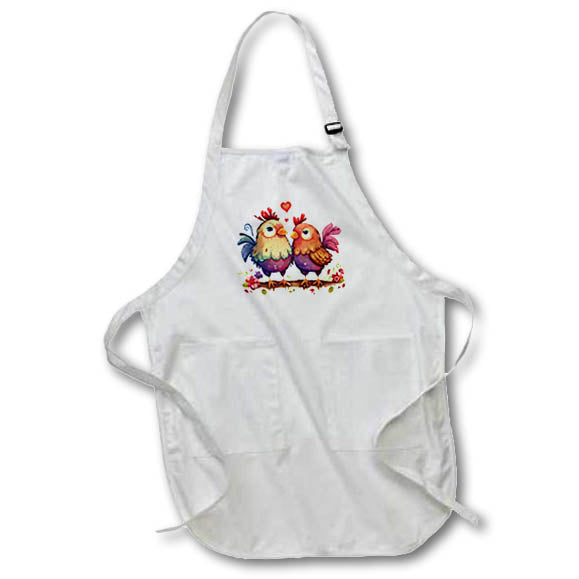 Apron - Cute Orange, Purple, and Red Chicken Couple Illustration Illustrations
