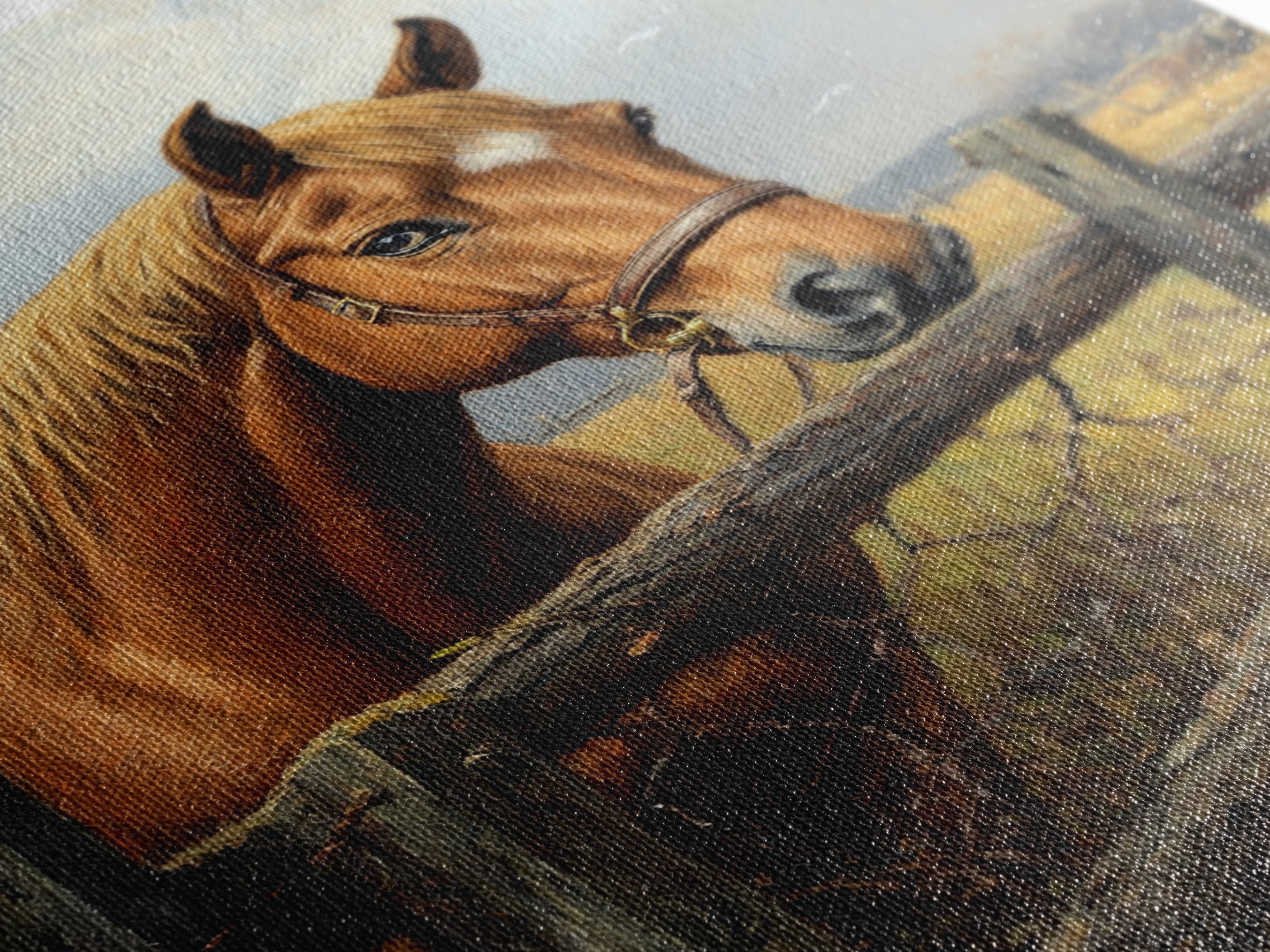 Farmhouse Horse Framed Canvas Print, Rustic Landscape Painting, Fall Bedroom Art, Gift Idea for Her, Cottagecore Wall Art